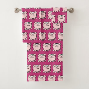 Funny 2 Cartoon Illustration Pig Choose Colour BT Bath Towel Set