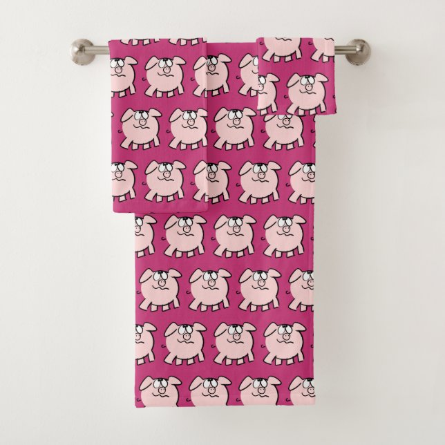 Funny 2 Cartoon Illustration Pig Choose Colour BT Bath Towel Set (Insitu)