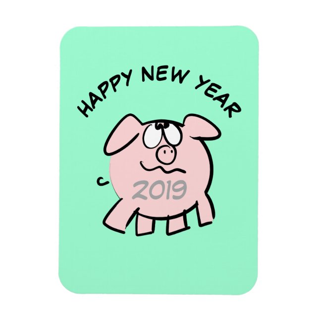 Funny 2 Cartoon Illustration Pig Year 2019 Rec M Magnet (Vertical)