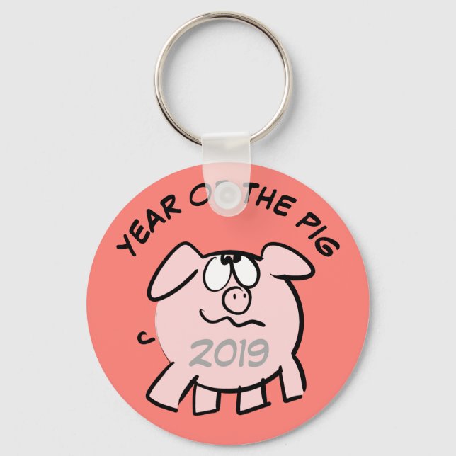 Funny 2 Cartoon Illustration Pig  Year Birthday RK Key Ring (Front)
