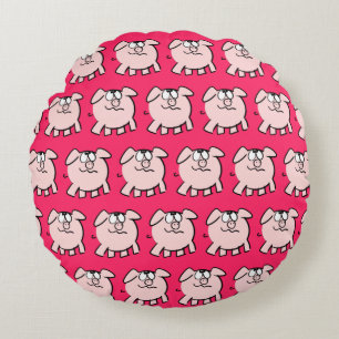 Funny 2 Cartoon Pig Choose Colour Round Pillow