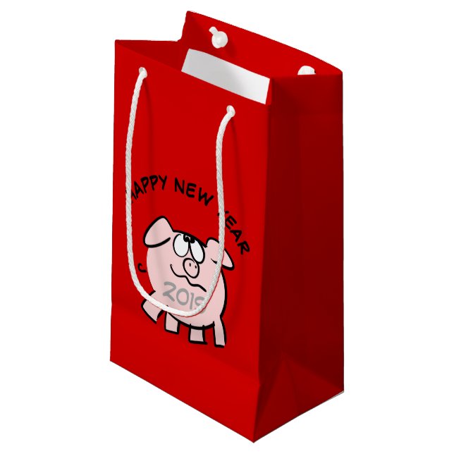 Funny 2 Cartoon Pig  Year 2019 Small Gift Bag (Front Angled)