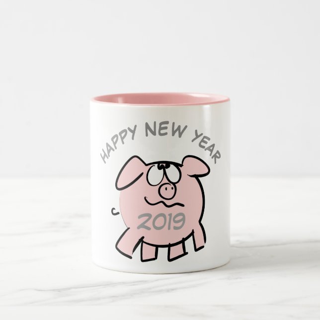 Funny 2 Cartoon Pig Year Zodiac Birthday Mug (Center)