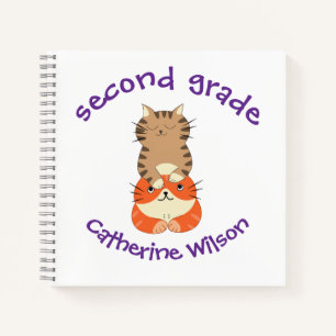 Funny 2 Cats for Second Grade Kids Back to School Notebook