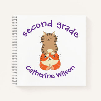Funny 2 Cats for Second Grade Kids Back to School Notebook