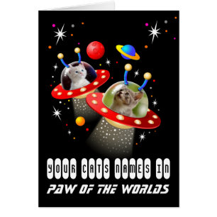 Funny 2 Cats Sci Fi UFO Cat Scene Alien Spaceship