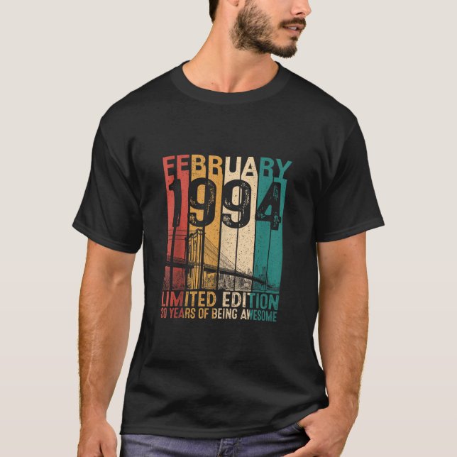 Funny 30 Years Old February 1994 Retro 30th Birthd T-Shirt (Front)