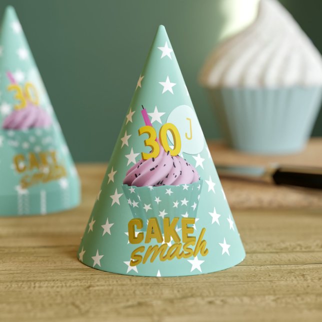 Funny 30th Birthday Cake Smash Paper Party Hat (If you can't smash a cake when you're 30 - when can you? Just add your initial to these party hats)