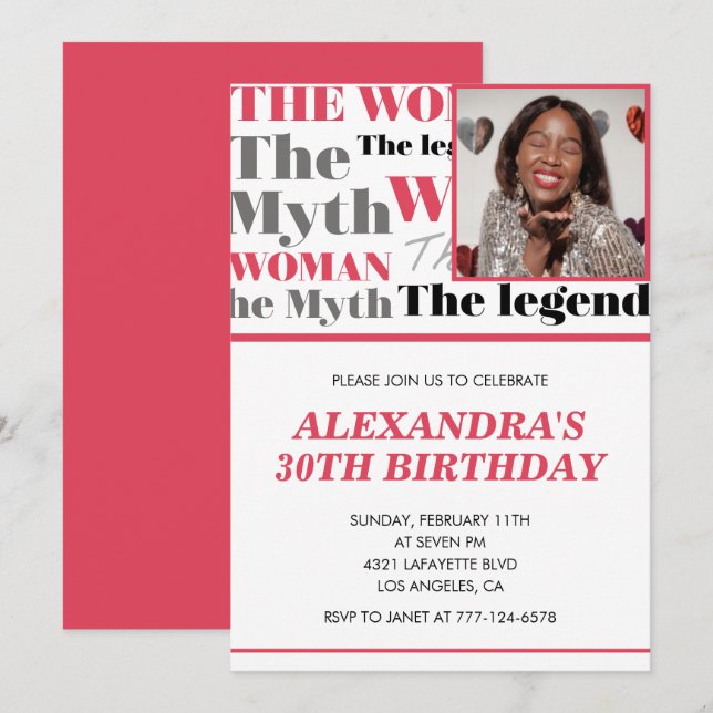Funny 30th birthday invitation Photo Myth Legend (Front/Back)