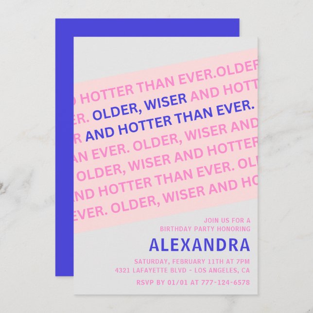 Funny 30th birthday invitations Older Wiser Hotter (Front/Back)