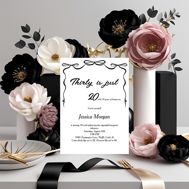 Funny 30th Editable Printable Black & White  Invitation (Creator Uploaded)
