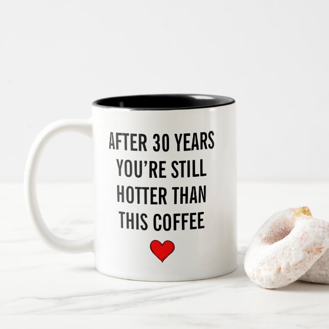 Funny 30th Pearl Wedding Anniversary Two-Tone Coffee Mug (With Donut)
