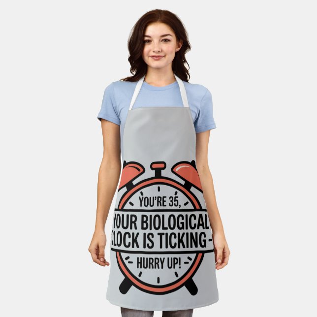 Funny 35th Birthday– Biological Clock Ticking Apron (Worn)