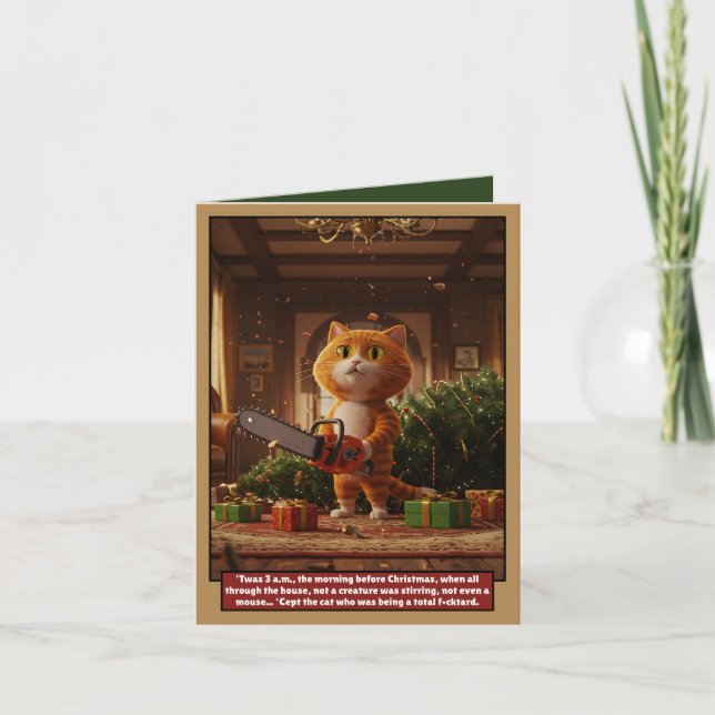 Funny 3 a.m. cat Christmas card (Front)