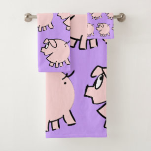 Funny 3 Cartoon Illustration Pig Choose Colour BT Bath Towel Set