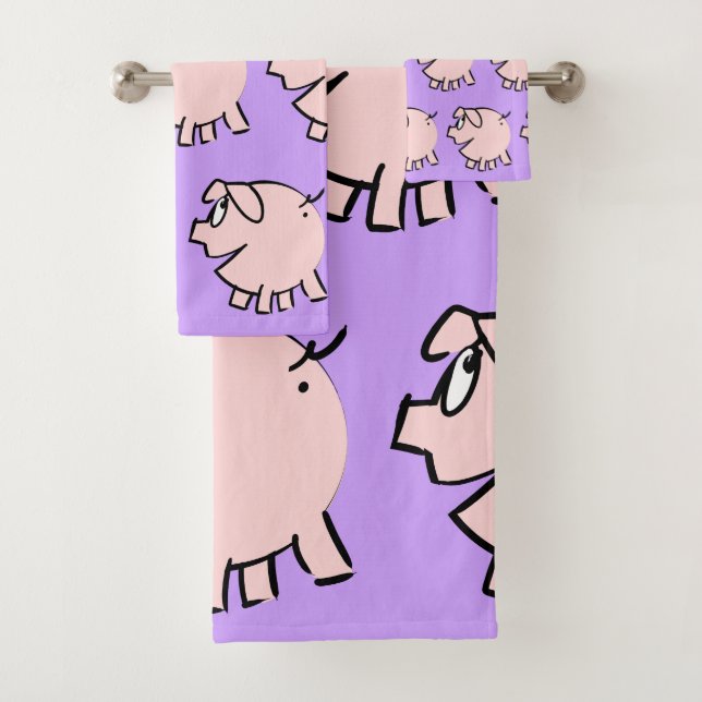 Funny 3 Cartoon Illustration Pig Choose Colour BT Bath Towel Set (Insitu)