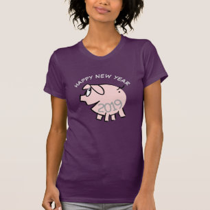 Funny 3 Cartoon Illustration Pig Year 2019 Woman T-Shirt