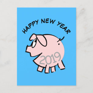 Funny 3 Cartoon Illustration Pig Year Birthday PoC Invitation Postcard