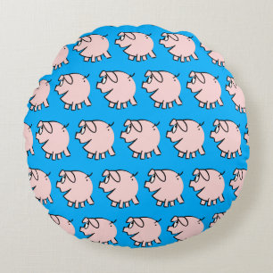 Funny 3 Cartoon Pig Choose Colour Round Pillow
