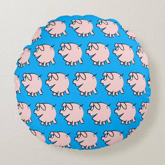 Funny 3 Cartoon Pig Choose Colour Round Pillow (Front)