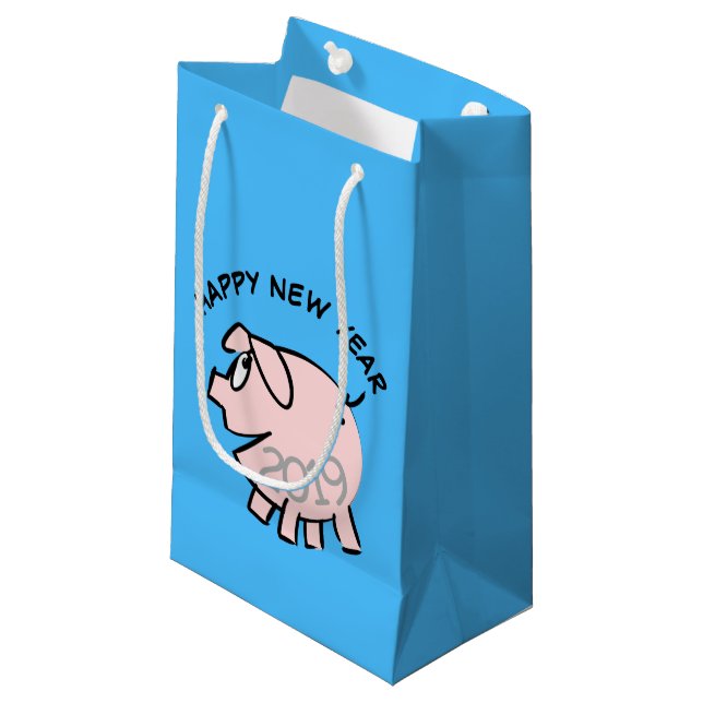 Funny 3 Cartoon Pig  Year 2019 Small Gift Bag (Front Angled)