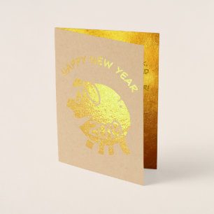 Funny 3 Cartoon Pig Year Zodiac Birthday Luxury GC Foil Card