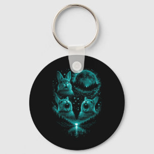 Funny 3 Howling Bunny Ice Blue Full Moon Eclipse Key Ring