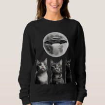 Funny 3 Scared Cats Moon UFO Alien Earth Invasion