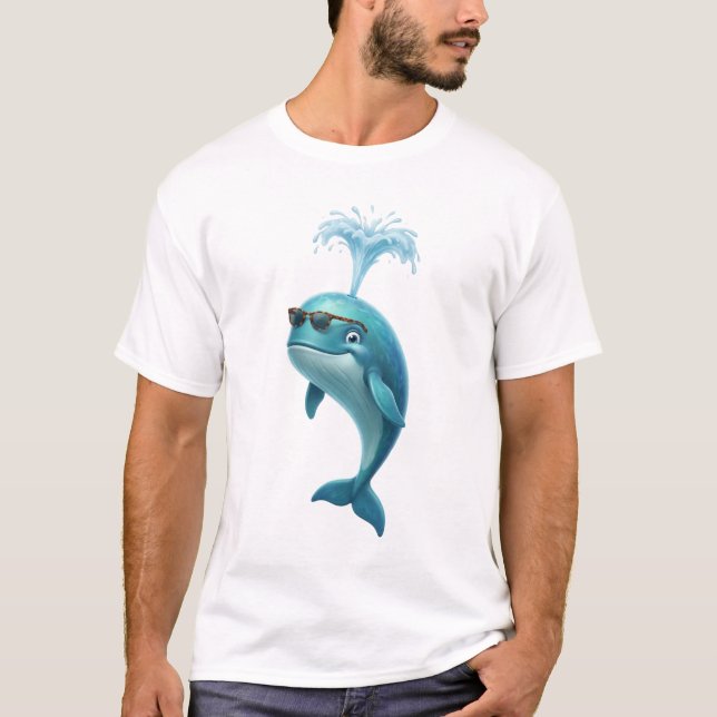 Funny 3D Blue Whale T-Shirt (Front)