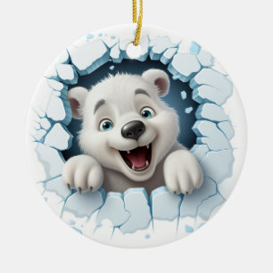 Funny 3D Ice Bear Christmas Ceramic Tree Decoration