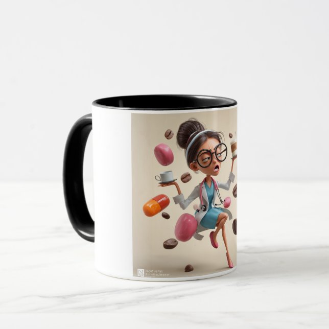 Funny 3D Illustration of a Stressed Doctor Mug (Front Left)