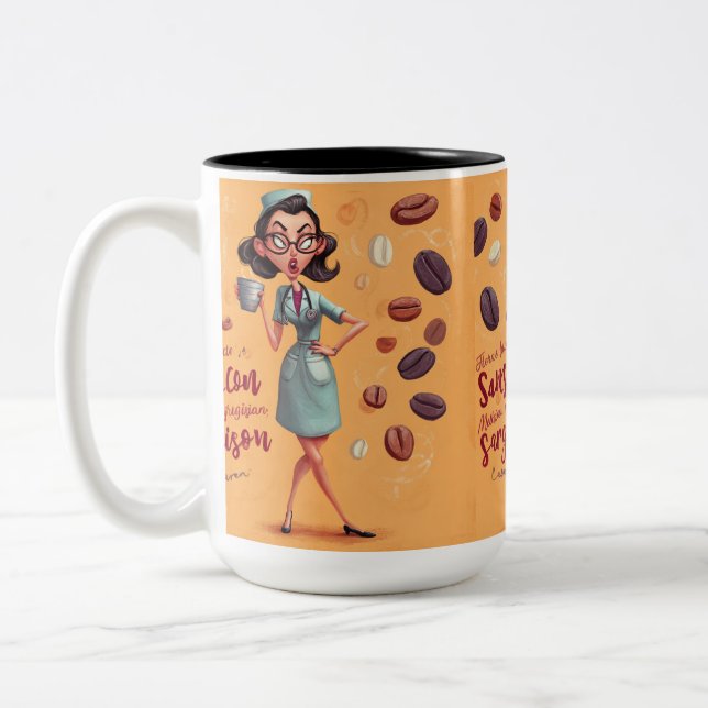 Funny 3D Illustration of a Stressed Doctor Two-Tone Coffee Mug (Left)