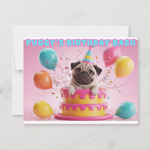 Funny 3D Pug Birthday Card Cute Dog Party