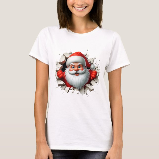 Funny 3D Santa Claus Christmas Holiday Design T-Shirt (Front)