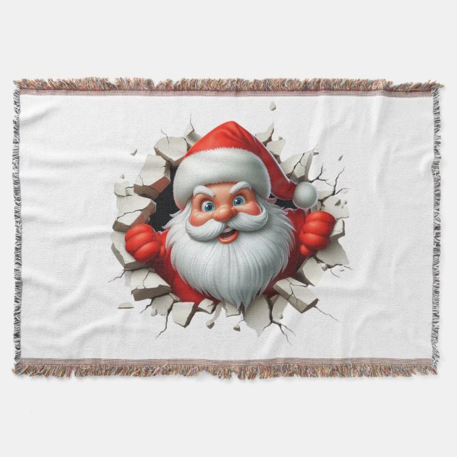 Funny 3D Santa Claus Christmas Holiday Design Throw Blanket (Front)