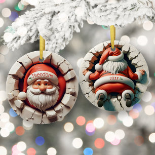 Funny 3D Santa Personalised Child's Name Christmas Ceramic Tree Decoration