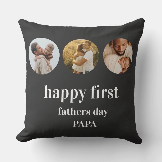 funny 3photo collage happy first fathers day papa cushion (Front)