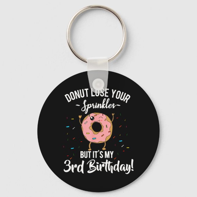 Funny 3rd Birthday Doughnut Theme Birthday Party M Key Ring (Front)