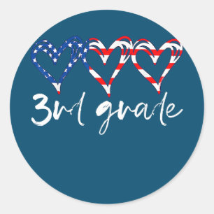 Funny 3rd Grade Teacher Flag Hearts Teacher 4th Classic Round Sticker