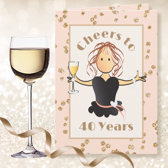 Funny 40th Birthday Cartoon Glitter Sparkle Girly  Card (Creator Uploaded)