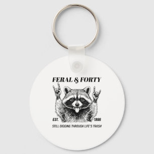 Funny 40th Birthday Est 1986 Feral &amp; Forty Rac Key Ring