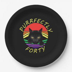 Funny 40th Birthday Gag 1981 Black Cat Rainbow Paper Plate