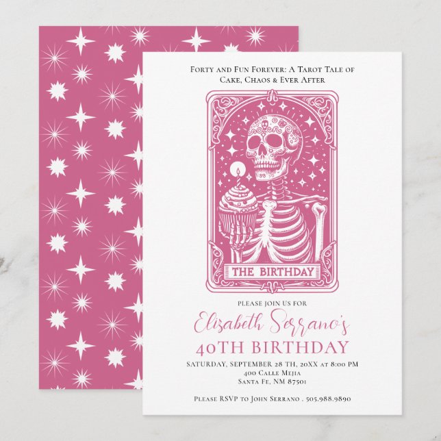 Funny 40th Birthday Gothic Tarot Pink Party Invitation (Front/Back)