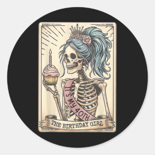 Funny 40th Birthday Skeleton Tarot Card Retro Goth Classic Round Sticker