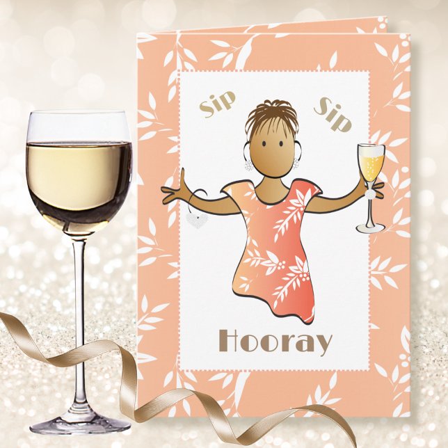Funny 40th Birthday Woman Cartoon Ethnic Champagne Card (Creator Uploaded)