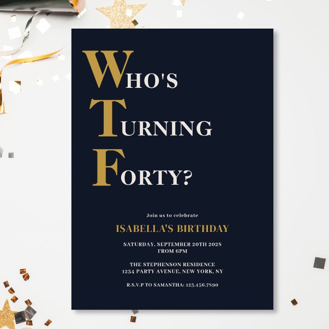 Funny 40th Birthday WTF Humourous Invitation (Creator Uploaded)