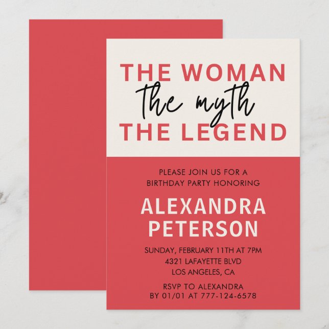 Funny 43rd birthday invitations Humour Woman Myth (Front/Back)