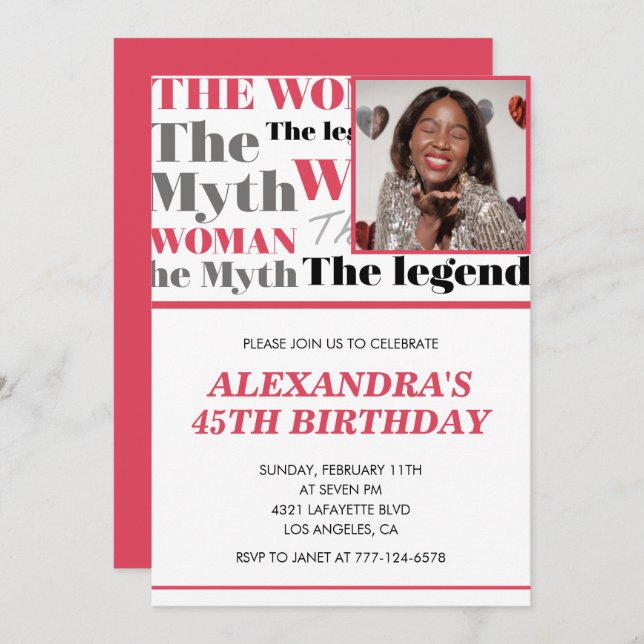 Funny 45th birthday invitation Photo Myth Legend (Front/Back)