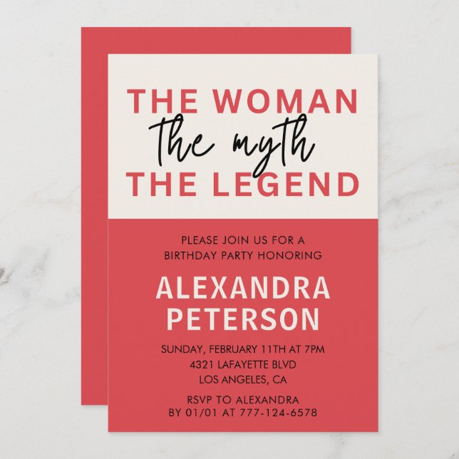 Funny 45th birthday invitations Woman Myth Legend (Front/Back)