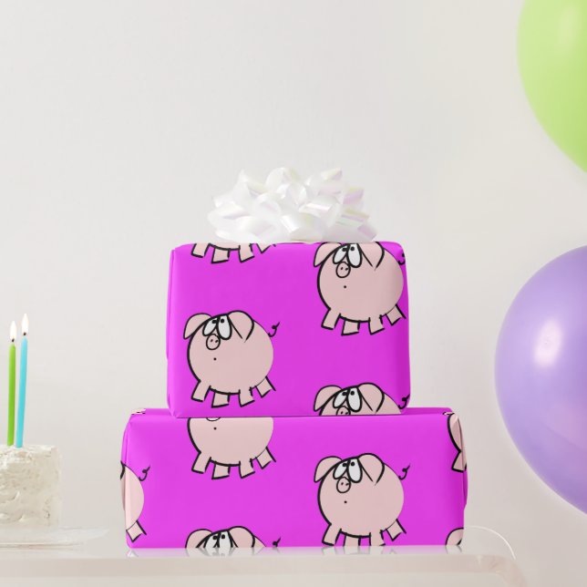 Funny 4 Cartoon Illustration Pig Choose Colour Bab Wrapping Paper (Party Gifts)